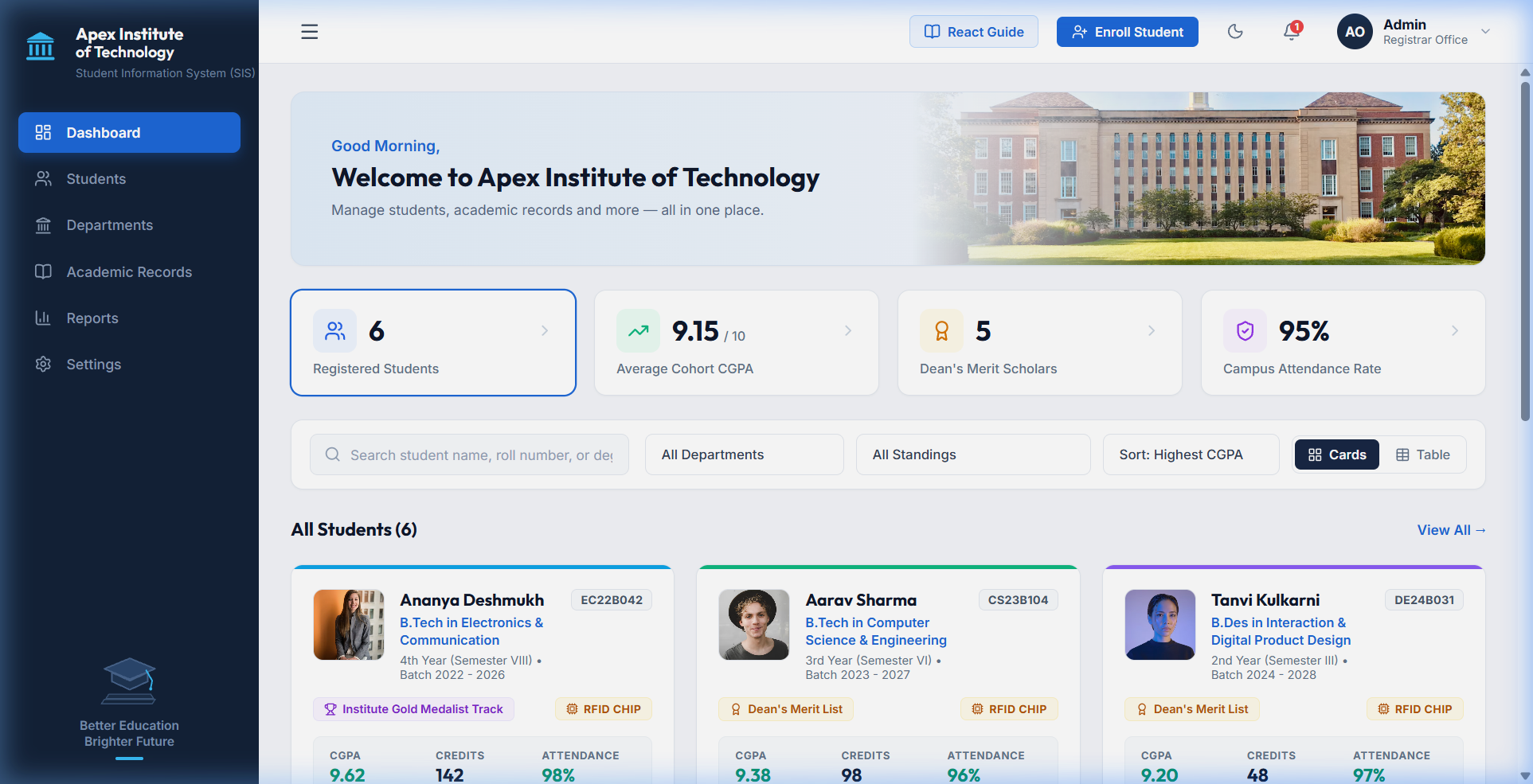 React Student Profile Card Real Screenshot
